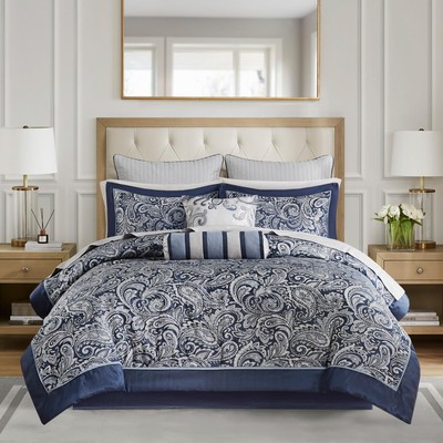 Aubrey Cozy Comforter Set, Faux Silk Jacquard Paisley Design - All Season Dow...-image