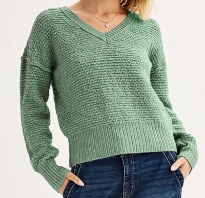 SO COZY V-NECK TEXTURED PULLOVER SWEATER SIZE L-image