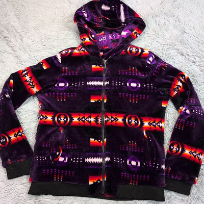 Aztec Jacket Womens M Purple Fleece Southwestern Zip Up Cozy Warm Comfort Hood-image