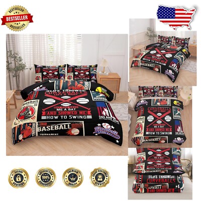 Kids’ Baseball Themed Queen Bedding Set - Soft Microfiber Comforter & 2 Cases-image