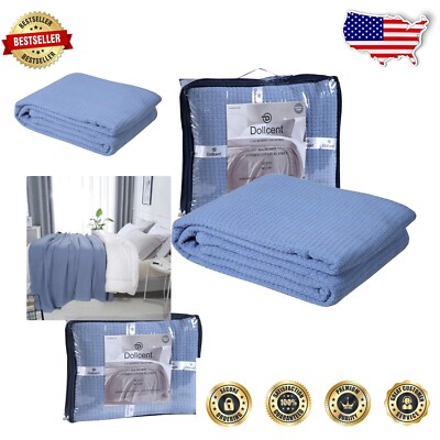 King Size Breathable Cotton Throw Blanket - Premium Cozy Comfort in Blue-image