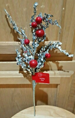 3-Branch Silver Sequin Cherry Branch Wreath/Floral Arrangement Bouquet Pick, 14