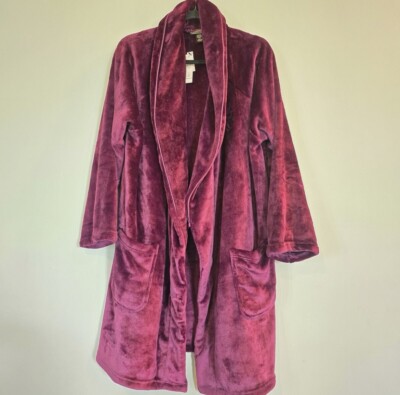 Victoria's Secret Cozy Robe Womens Burgundy Xs Fleece Sherpa NO Belt-image