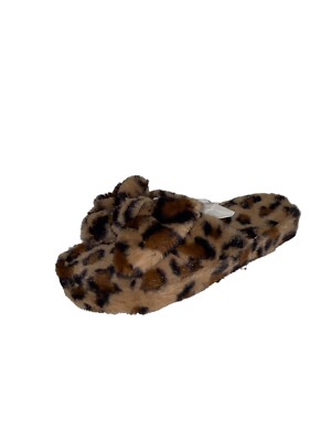 NEW Trensetter-2 Leopard Print Cute Cozy Bow Tie Fluffy Slippers Women 10M -image