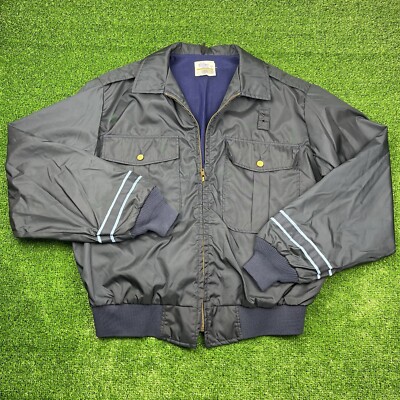 Vintage 80s GA Rivers Post Office Navy Bomber Jacket Men's Large Made In USA-image