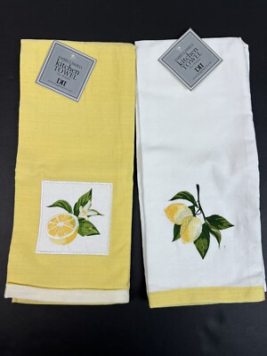 Design Imports Lemon Bliss Embellished Kitchen Dishtowel Set of 2 NWT-image