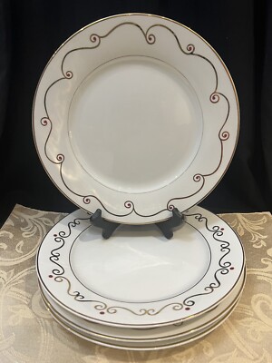 Pier 1 Imports Holiday Scroll Gold Rimmed 7.5” Salad Plates Set of 4-image