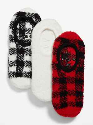 NWT Old Navy 3-Pack Soft Chenille Cozy Gripper Sneaker Socks Women Buffalo Plaid-image