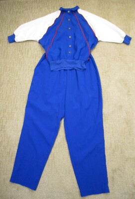 Vintage Wind Suit Women Small Blue White Track Jogger Retro Grandma 80s 90s USA-image