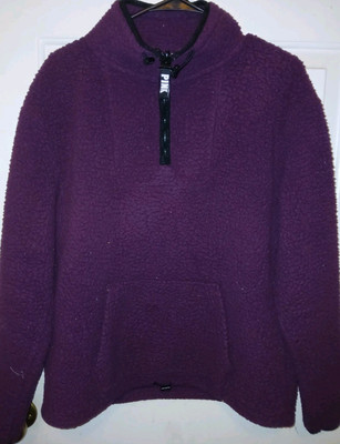 Victoria Secret PINK Womens Plum/Maroon Sherpa Pullover Jacket 1/4 Zip Cozy Sz.S-image