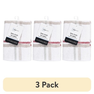 (3 pack) Mainstays 4-Piece Kitchen Scrubber Dishcloth Set, Tan Stripe-image