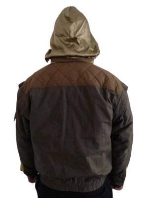 Vintage Urban Equipment Green Moto Bomber Jacket Streetwear Satin Hood Sz L-image