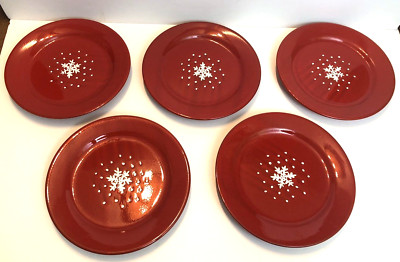Set of 5 - Pier 1 Imports Red Snowflake/Dots Salad Plates 8