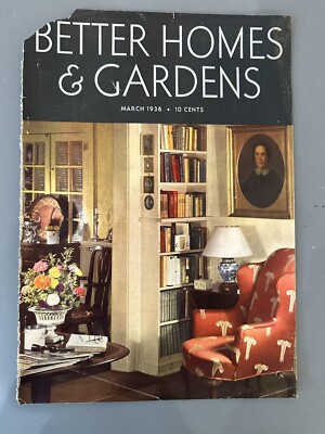 Antique Vintage March 1936 Better Homes & Gardens Magazine COVER Furniture Books-image