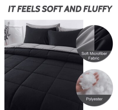 Stunning Reversible Queen Comforter Set - Black & Grey-image