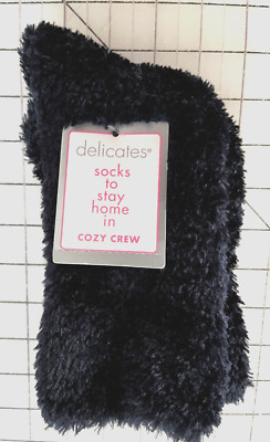 Delicates by JCP Women’s Fuzzy Cozy Crew Socks 1 Pair Dark Navy Solid OSFM-image
