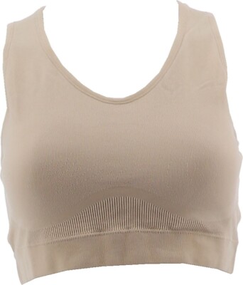 AnyBody Rib Knit Seamless Cozy Lounge Bralette Set 2 White Pearl L NWOT (202)-image