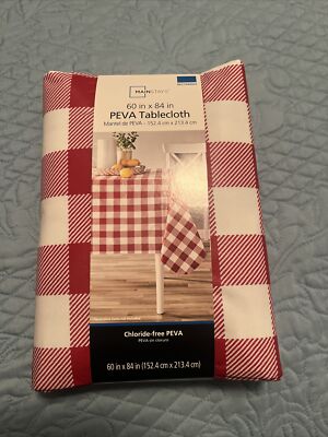 Mainstays New PEVA Tablecloth 60”x84” Red & White Checked-image