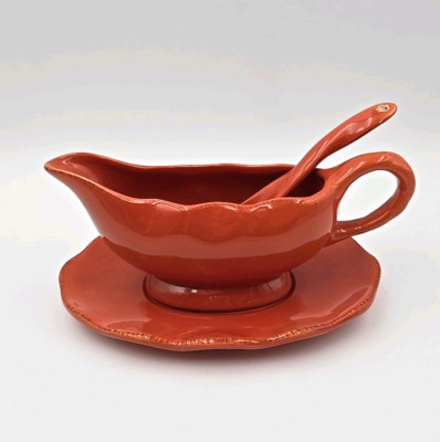 Better Homes & Gardens Harvest Dried Peach Gravy Boat & Underplate w/ Ladle-image
