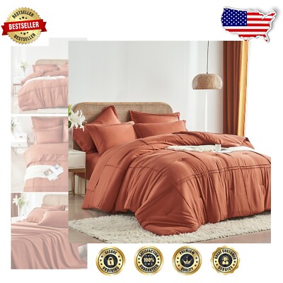 7-Piece King Comforter Set in Terracotta with Soft Microfiber Sheets & Shams-image
