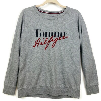 Tommy Hilfiger Gray Spell Out Sweatshirt Womens Sz-Lg Cozy Comfort-image