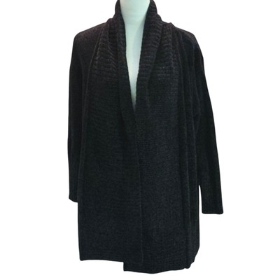 Seven7 Black Chenille Cardigan Sweater Long Sleeve Comfy Soft Cozy Women's L-image