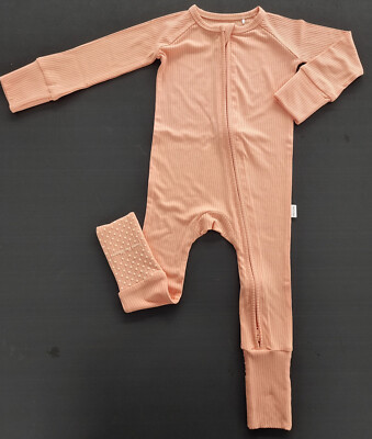 Bamboo Zipper With Fold Over Hands And Feet Peach Color Size 0-3 Months-image