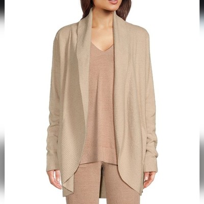 Barefoot Dreams Tan Bamboo Cozy Chic Lite Circle Fuzzy Lounge Cardigan Size M-image