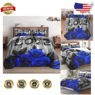 -Round Cozy Full Size Bedding Set in Dark Blue Floral - Machine Washable-image
