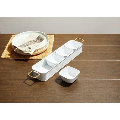 Better Homes & Gardens Galvanized Condiment Tray Set – 4 Bowls, White, 17.4-image