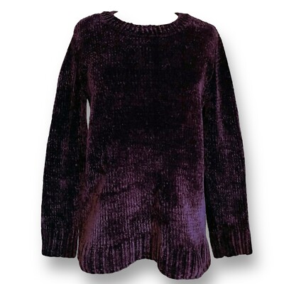 Orvis Womens Sweater Sz Medium Purple Chenille Knit Pullover Soft Comfy Long Slv-image
