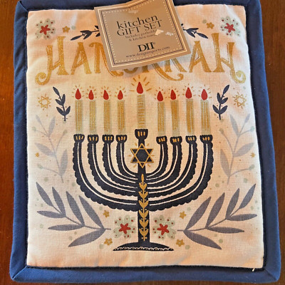 Hanukkah Kitchen Tea Towel & Oven Pad/Mitt Gift Set New Design Imports Hanukkiah-image