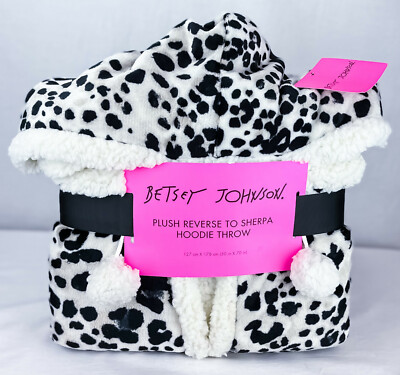 Betsey Johnson Plush Reverse To Sherpa Hoodie Throw Water Leopard  50x70 BNWT-image