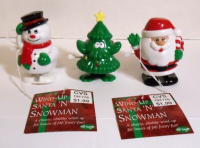 '80's-Vintage Wind-Up Walking Toys Santa-Claus Frosty-the-Snowman Christmas-Tree-image