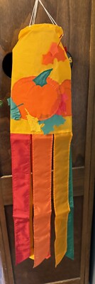 Vintage 1991 Windsport by Ganz 3D Fall Leaves Autumn Pumpkin Outdoor Wind Sock-image