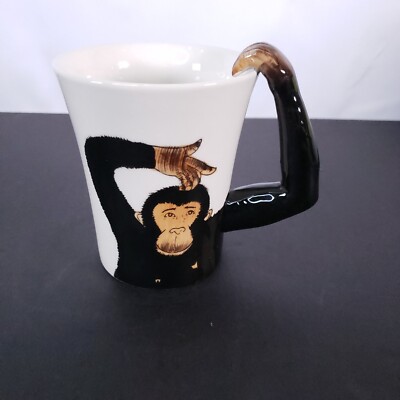 Pier 1 One Imports Monkey Chimpanzee 3D Arm Handle 16oz Coffee Tea Mug Cup-image