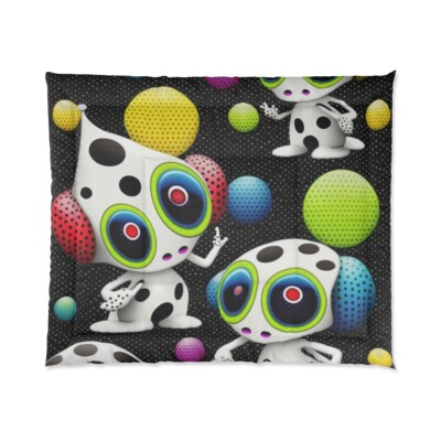 King Size Comforter Psychedelic Polka Dots Colorful Aliens Space Home Decor Cool-image
