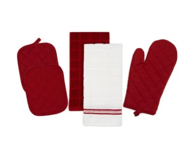 5-piece set Kitchen Towel, Oven Mitt & Pot Holder Kitchen Set, 5 Pack, Dark Red-image