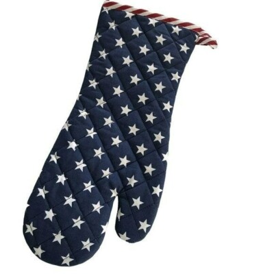 Blue w/ Star Print Patriotic Long Oven Mitt Cotton-image
