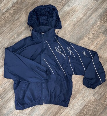 Vtg Rebook Zip Navy Jacket Hidden Hood Full Zip Lightweight Wind Breaker 90s Y2K-image