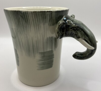 Pier One Imports Elephant Head Coffee Mug 3D Stoneware Handpainted-image