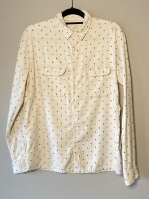 Urban Outfitters Flannel S Long Sleeve Button Down Ivory Blue Cozy Warm Comfort-image