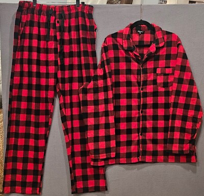 #FollowMe Warm Plaid Flannel Pajamas – Black & Red, XL Size for Cozy Nights-image