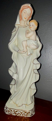 Vintage Porcelain Virgin Mother and Child Music Box Wind up-image