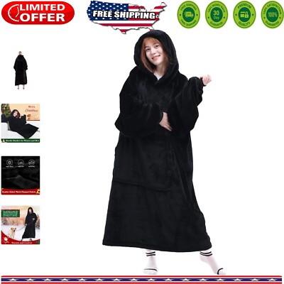 Unisex Warm Flannel Blanket Hoodie with Giant Pocket - Perfect Gift for Adults-image