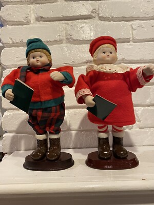 Vintage Boy And Girl Christmas Carole’s Wind Up Musicals 12”-image