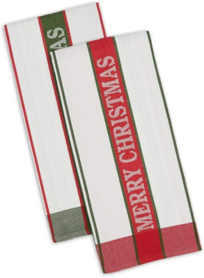 Set of 2 MERRY CHRISTMAS Jacquard Kitchen Towels by DII - Red, Green, Ivory-image