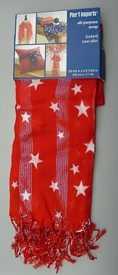 Pier 1 Imports All-Purpose Wrap Red White Stars Metallic Thread 20.75