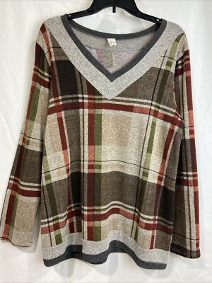 Now And Forever Plaid Sweater Women Size L Autumn Colors, Cozy, Lightweight-image