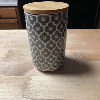 Design Imports/Gray paw lattice print ceramic treat canister-image